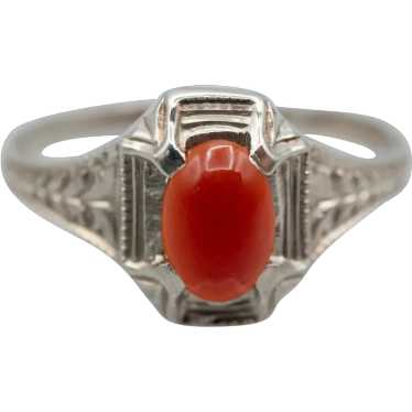 Art Deco Carnelian Cabochon Solitaire Ring