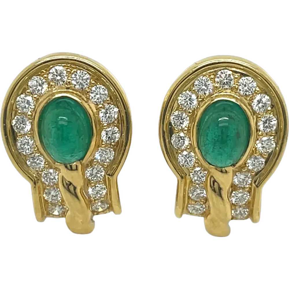 18K Yellow Gold Emerald and Diamond Earring - image 1