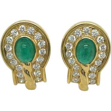 18K Yellow Gold Emerald and Diamond Earring - image 1