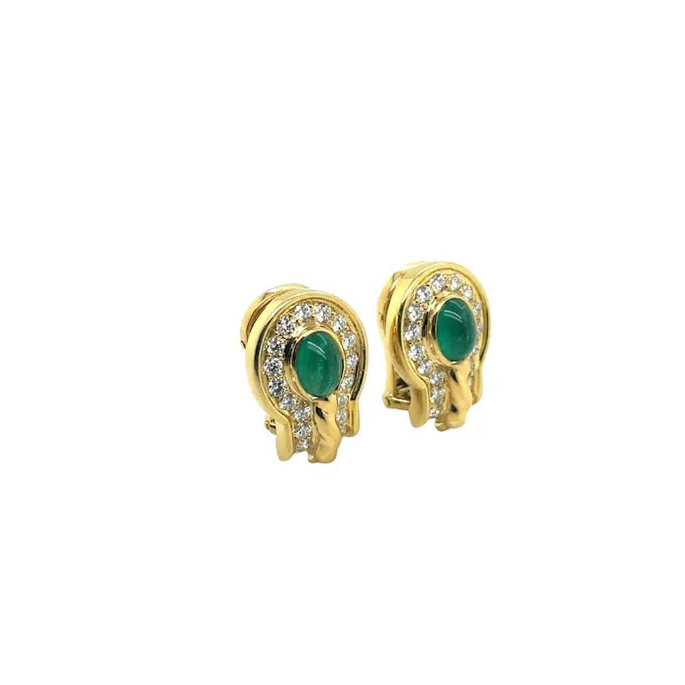 18K Yellow Gold Emerald and Diamond Earring - image 4