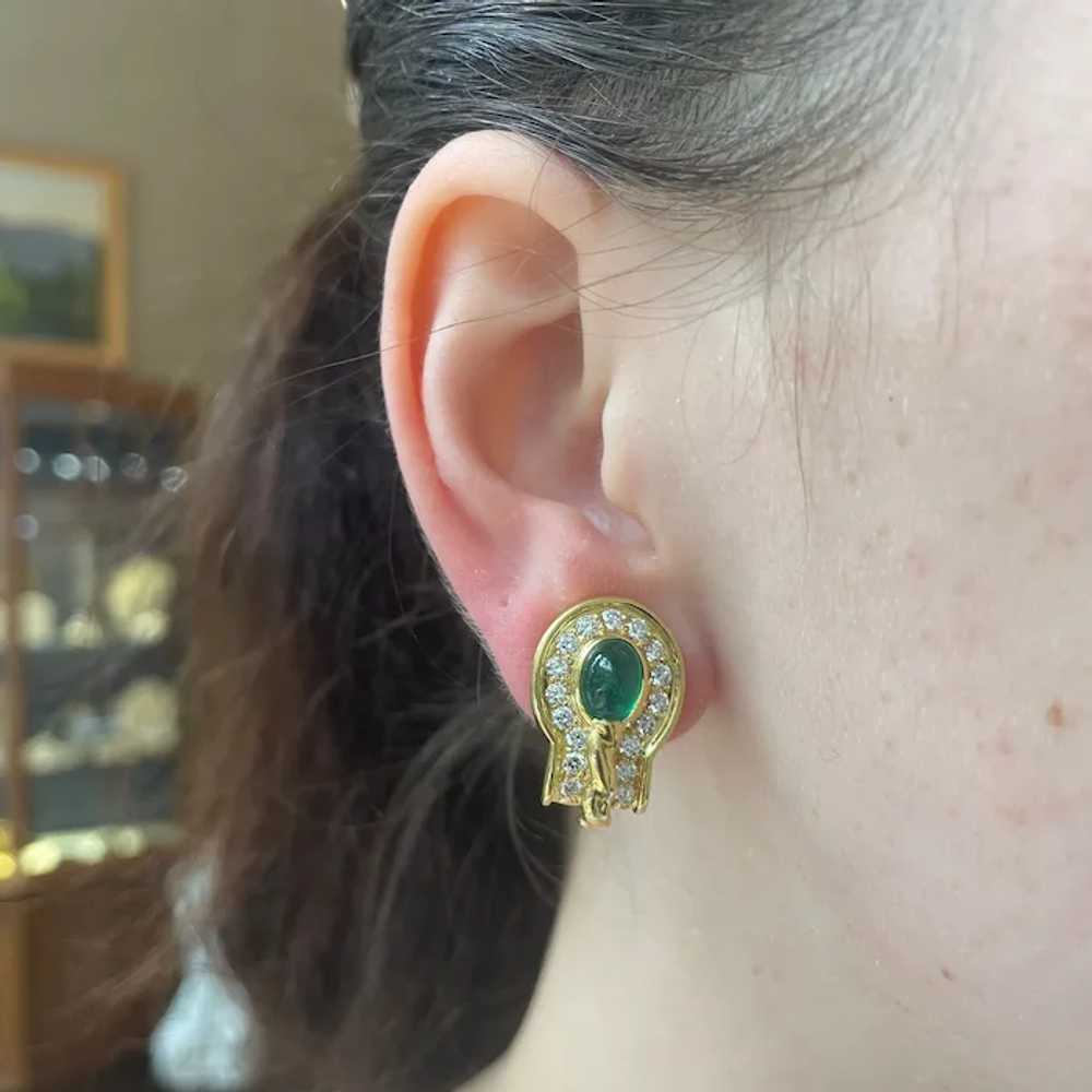 18K Yellow Gold Emerald and Diamond Earring - image 5