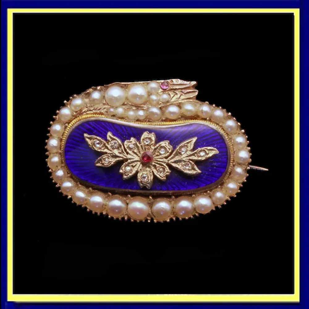 Antique Georgian snake brooch gold pearls diamond… - image 10