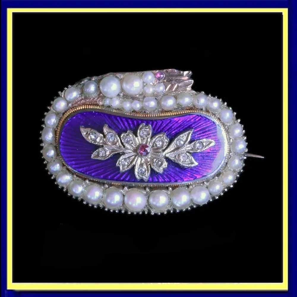 Antique Georgian snake brooch gold pearls diamond… - image 3