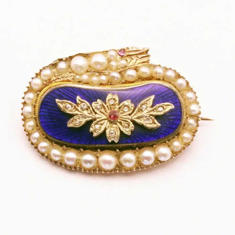 Antique Georgian snake brooch gold pearls diamond… - image 4