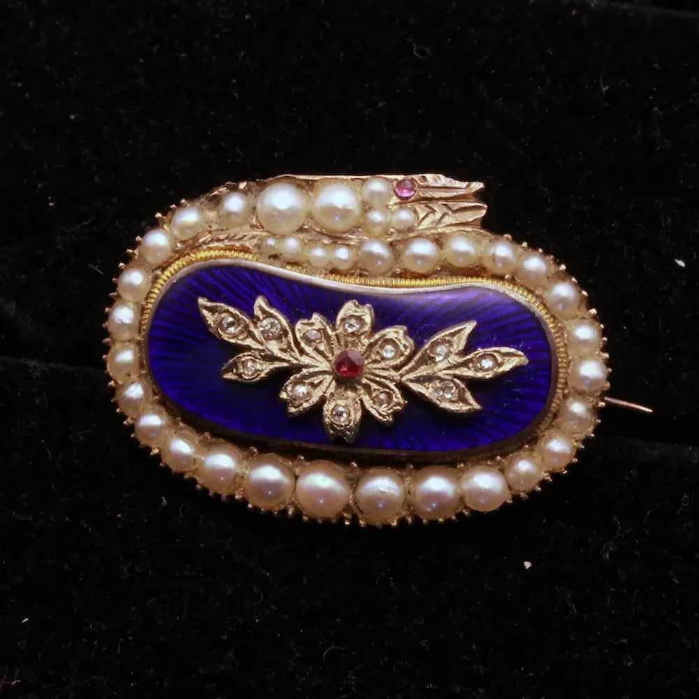 Antique Georgian snake brooch gold pearls diamond… - image 6