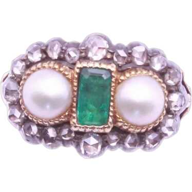 Antique Victorian Ring 18ct gold emerald diamonds… - image 1