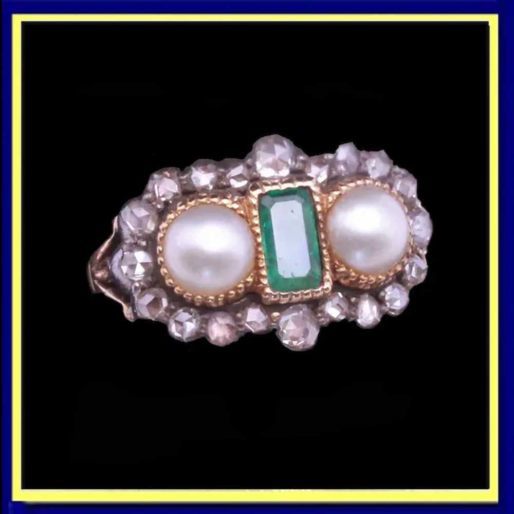 Antique Victorian Ring 18ct gold emerald diamonds… - image 2