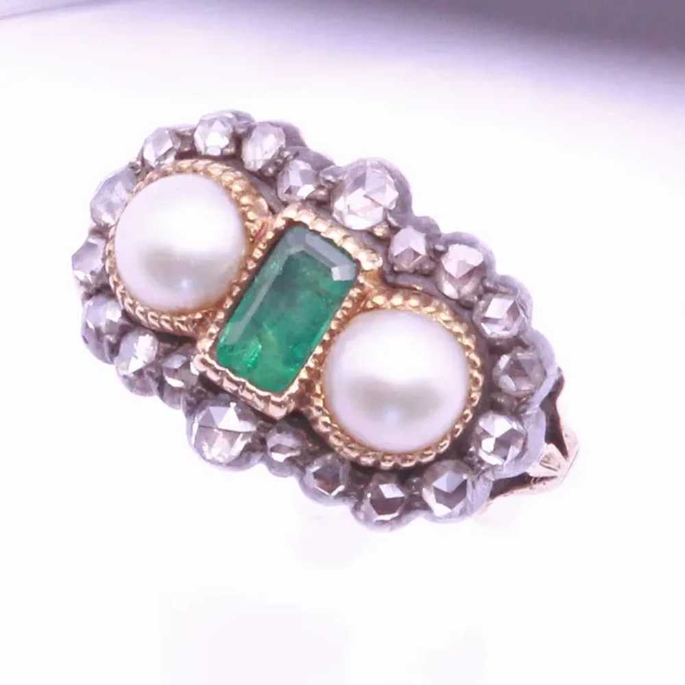 Antique Victorian Ring 18ct gold emerald diamonds… - image 8