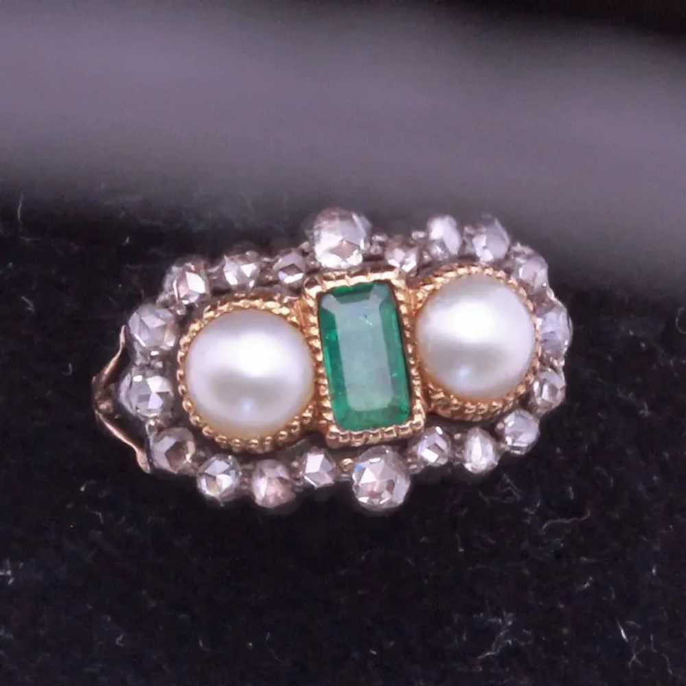 Antique Victorian Ring 18ct gold emerald diamonds… - image 9
