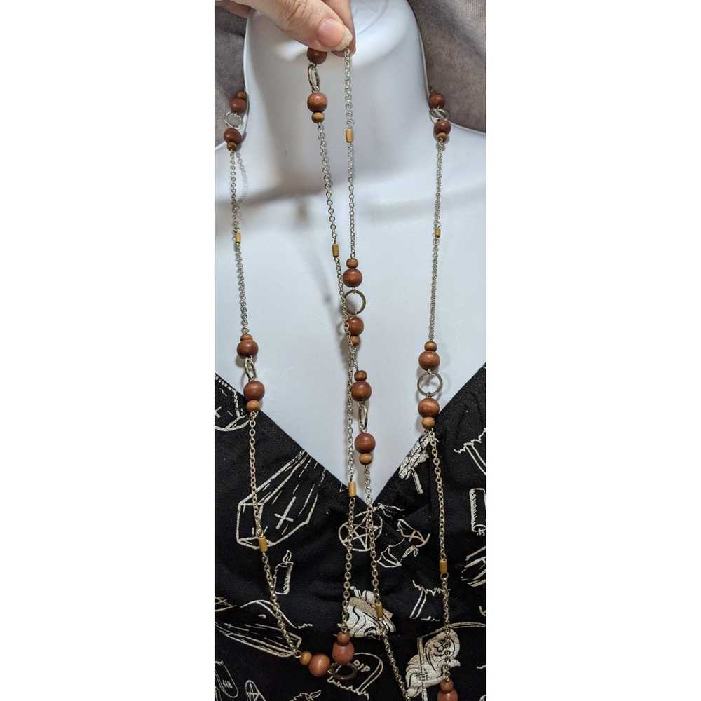 Other Extra Long Silver Wood Beaded Necklace - image 4