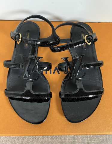 Louis Vuitton Brown/Gold Foil Leather and Monogram Coated Canvas Strappy Flat Sandals Size 40
