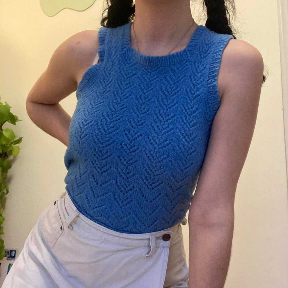 Other Vintage 70s/80s blue knit vest/tank - image 3