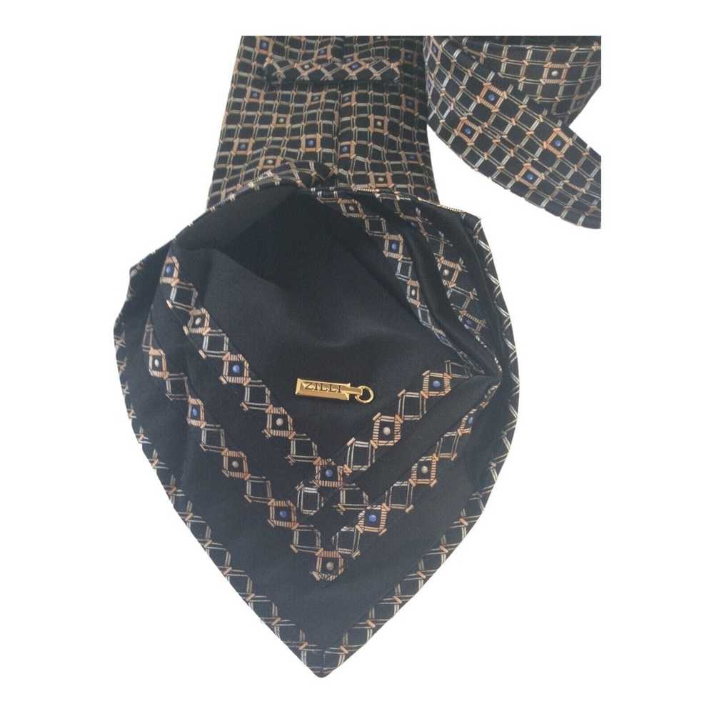 Zilli ZILLI PARIS Black Geometric Silk Tie Hand M… - image 6