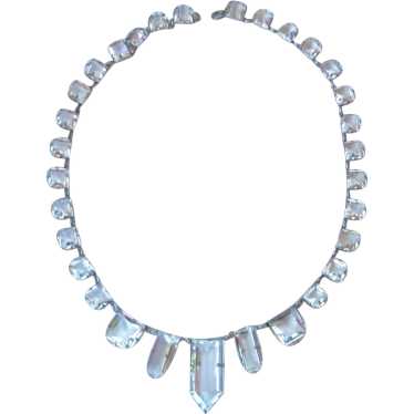 Sterling Silver 925 Art Deco Clear Glass Fringe N… - image 1