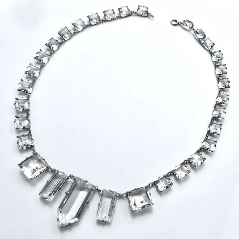 Sterling Silver 925 Art Deco Clear Glass Fringe N… - image 3