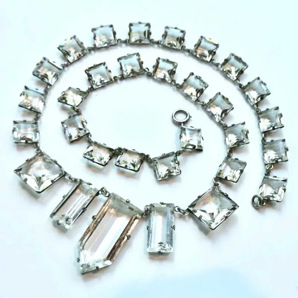 Sterling Silver 925 Art Deco Clear Glass Fringe N… - image 4