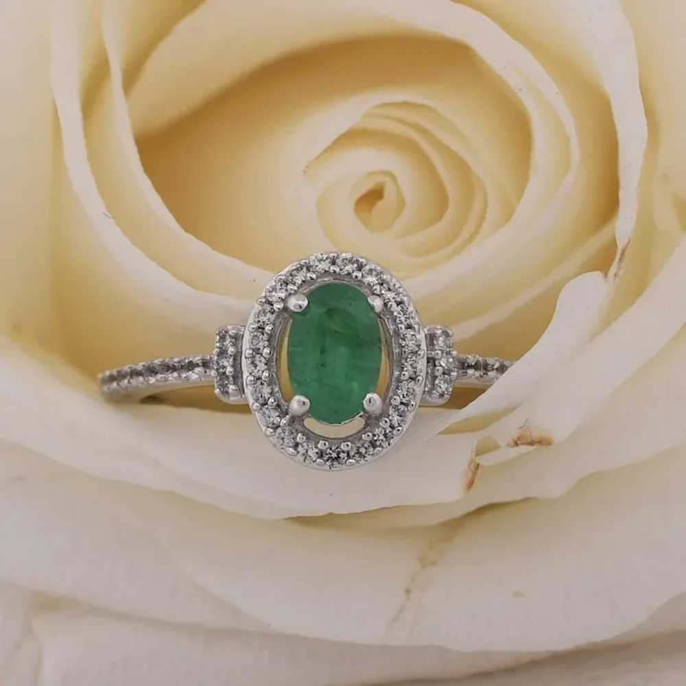 Vintage 10K Emerald, White Sapphire and 0.02 CTW … - image 2