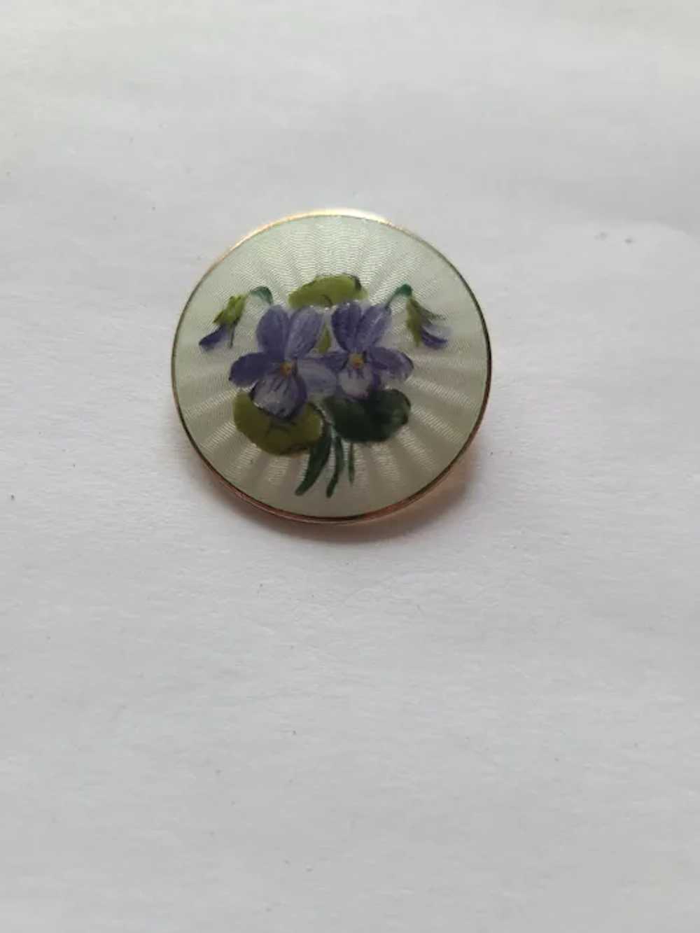 Vintage Norway OPRO Enamel Pansy Violet Flower Gu… - image 3