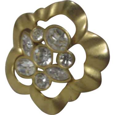 Signed Gold Tone Brooch with CZ's - image 1