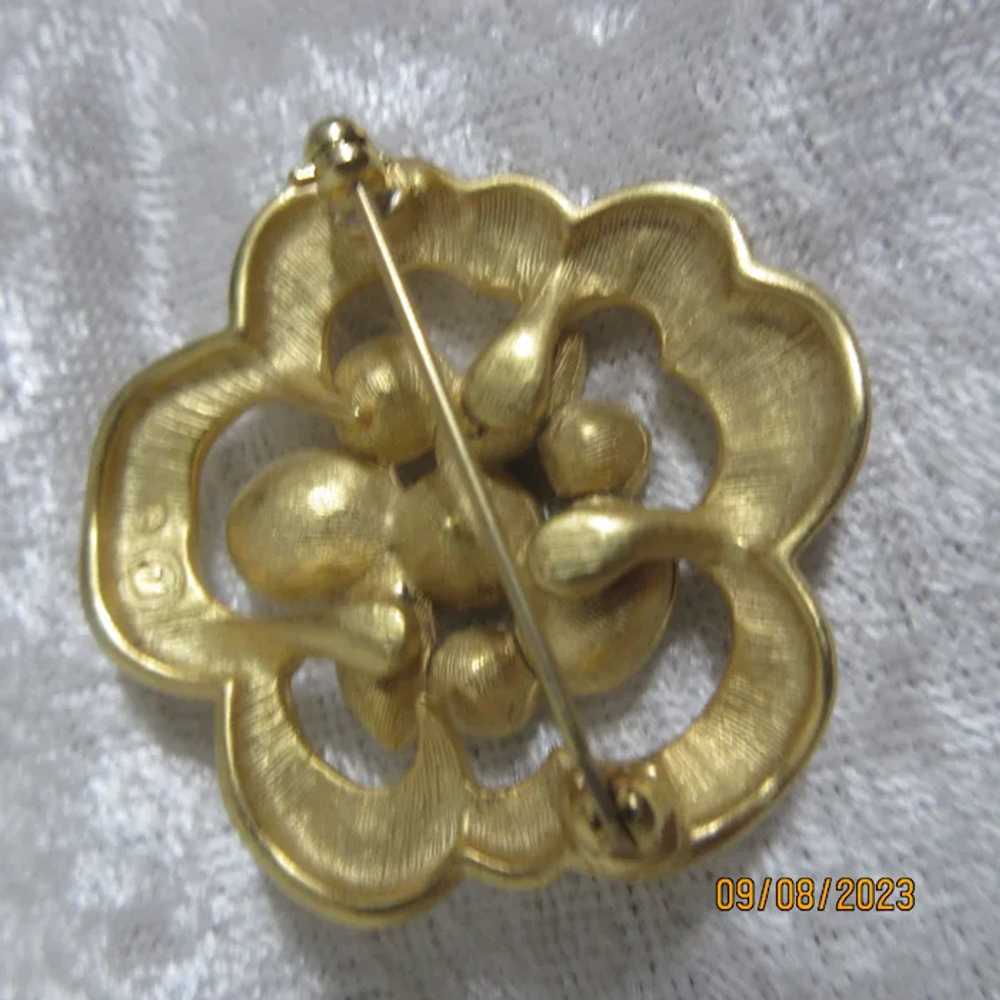 Signed Gold Tone Brooch with CZ's - image 4