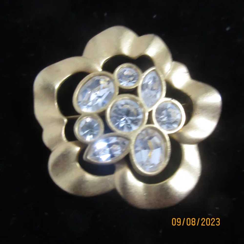 Signed Gold Tone Brooch with CZ's - image 6