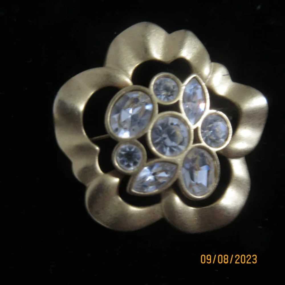 Signed Gold Tone Brooch with CZ's - image 7