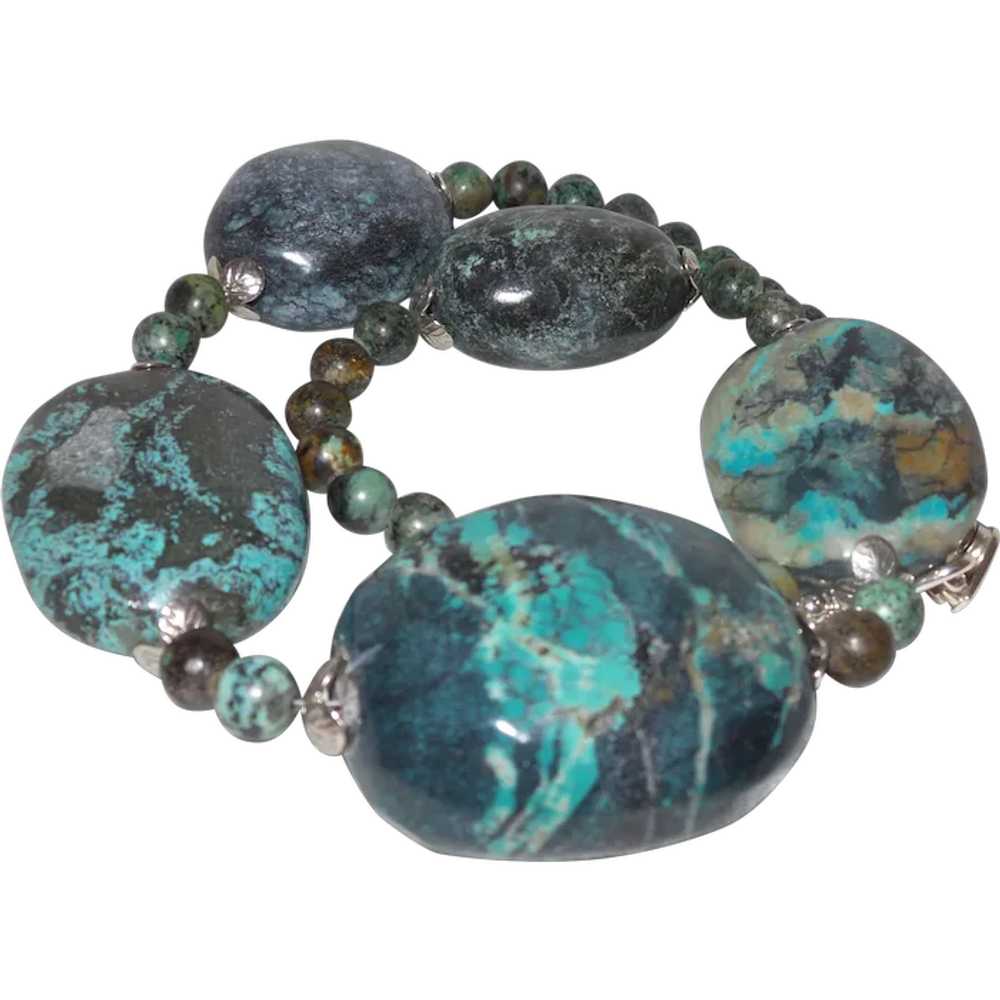 Large Nugget Hubei Turquoise Necklace with Silver… - image 1