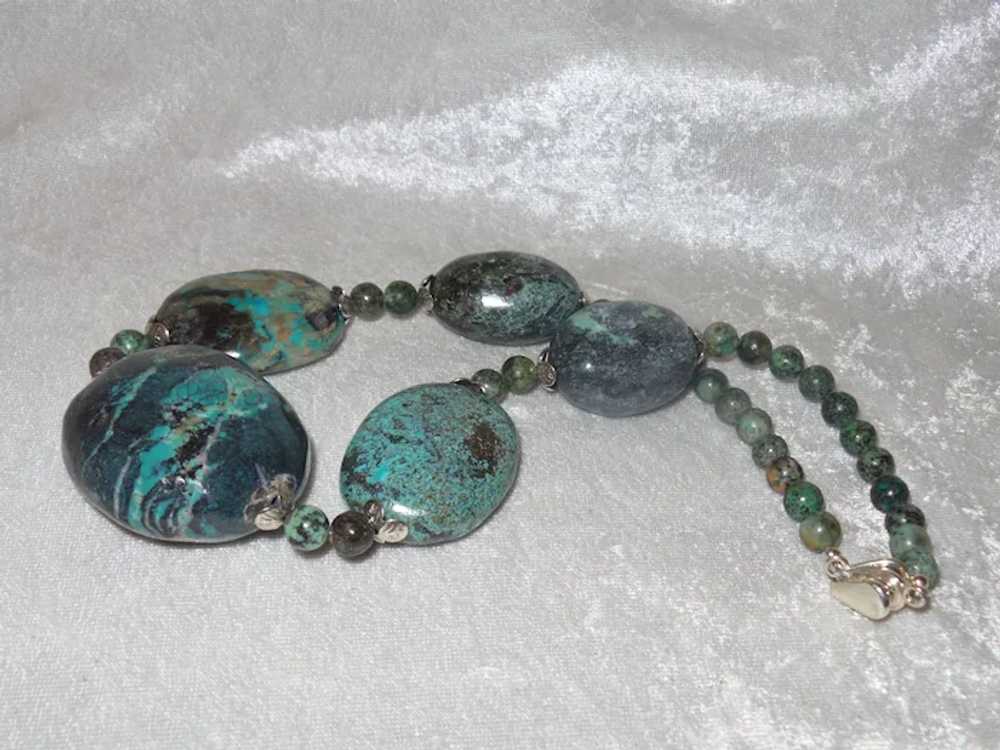 Large Nugget Hubei Turquoise Necklace with Silver… - image 8