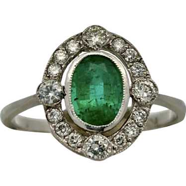 Antique Art Deco Emerald & Diamond Ring Platinum - image 1