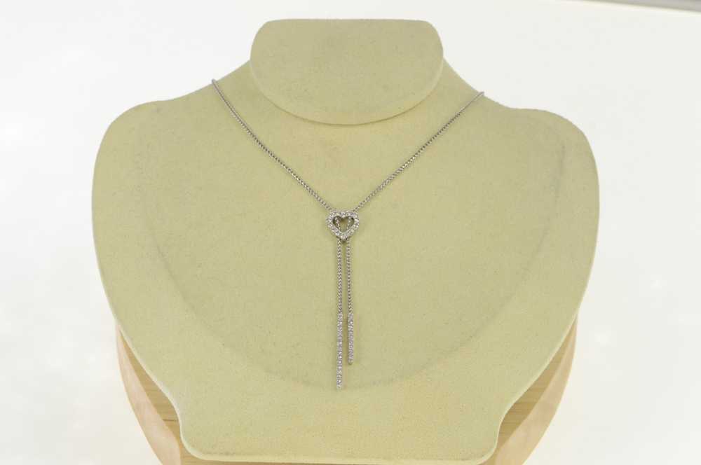 18K 0.75 Ctw Diamond Heart Lavalier Bar Necklace … - image 5