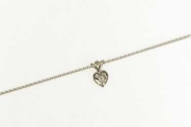14K 1950's Diamond Heart Wheat Chain Necklace 16.… - image 1