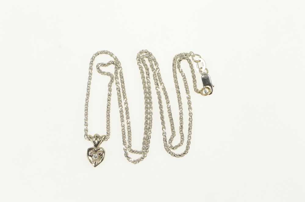 14K 1950's Diamond Heart Wheat Chain Necklace 16.… - image 2