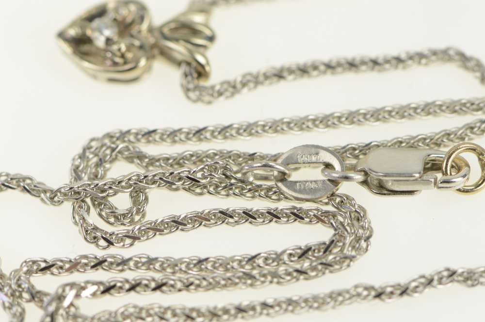14K 1950's Diamond Heart Wheat Chain Necklace 16.… - image 3