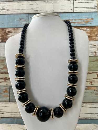 60’s Black Lucite Bead With Mix Metal Opera Style… - image 1