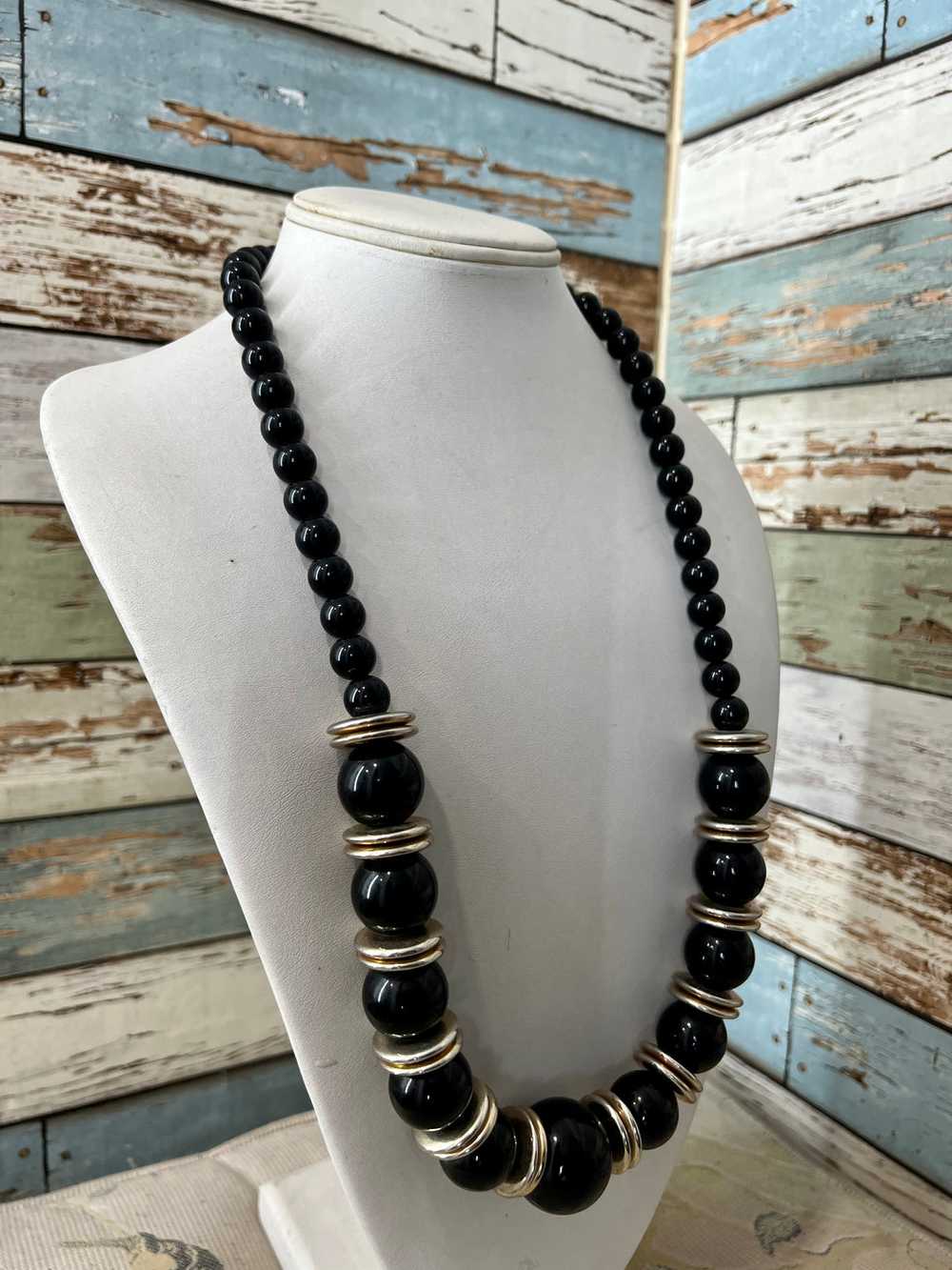 60’s Black Lucite Bead With Mix Metal Opera Style… - image 2
