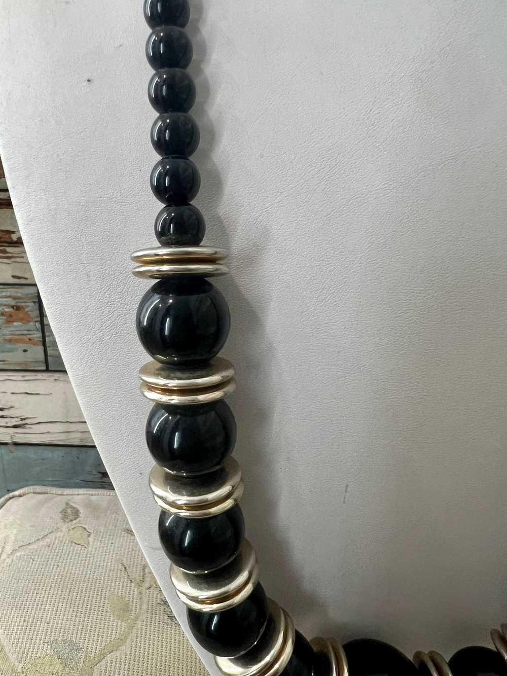 60’s Black Lucite Bead With Mix Metal Opera Style… - image 3