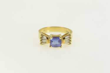 14K Cushion Tanzanite Diamond Engagement Ring Yel… - image 1