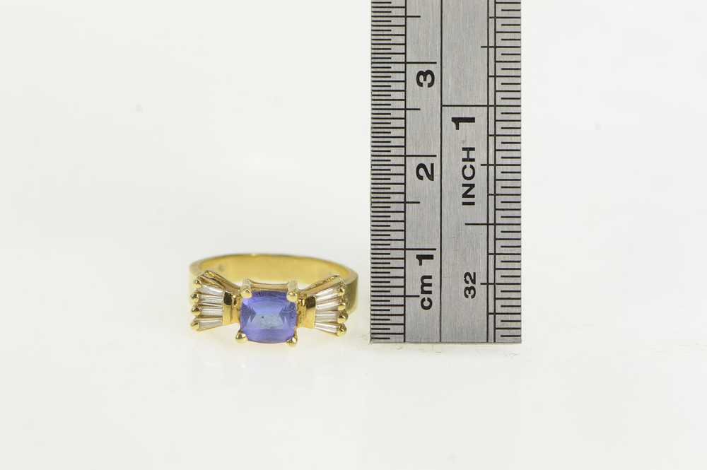 14K Cushion Tanzanite Diamond Engagement Ring Yel… - image 4