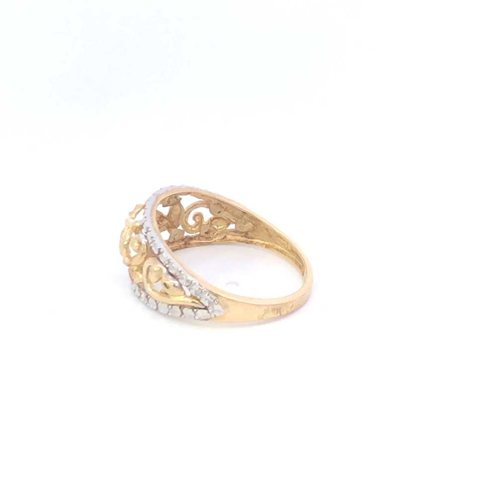 10K Two Tone Domed Scroll Filigree Graduated Band… - image 2