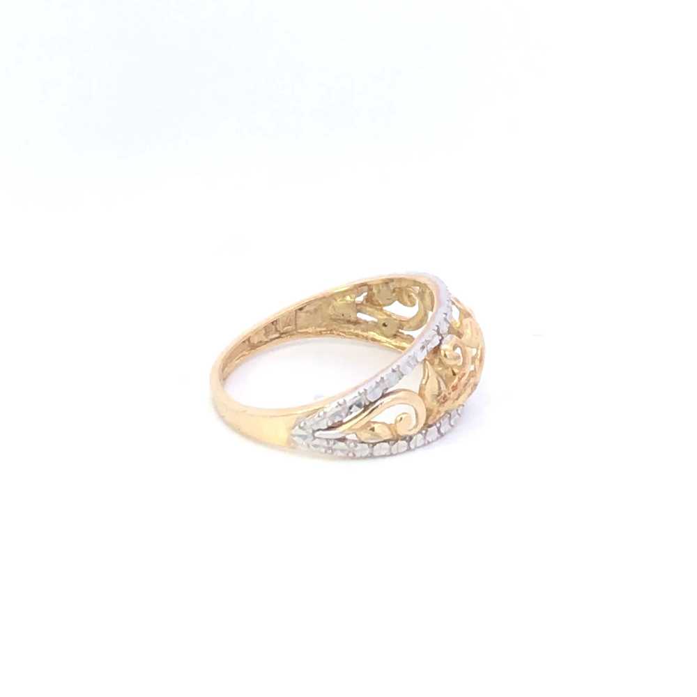 10K Two Tone Domed Scroll Filigree Graduated Band… - image 4