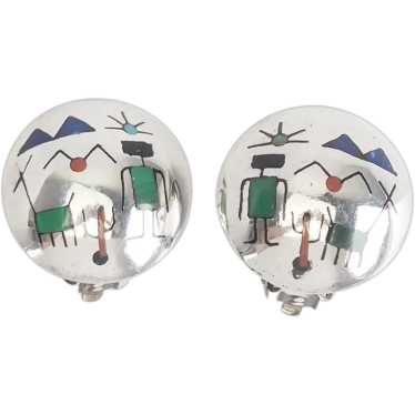 Fun ethnic symbols figures inlaid gemstones sterli