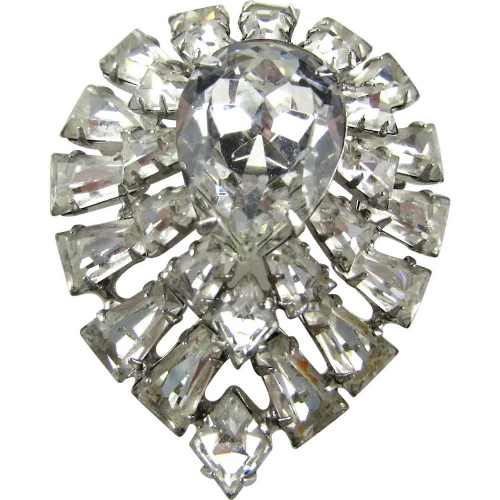 Vintage Clear Crystal Pin In Silver Tone Frame - image 1