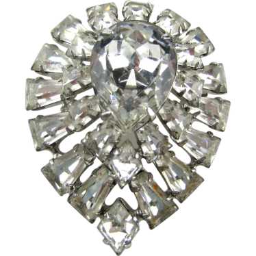 Vintage Clear Crystal Pin In Silver Tone Frame - image 1