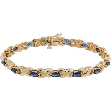 Blue Sapphire Station X Link Bracelet 14K Yellow G