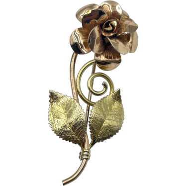 Vintage Signed DIANA Krementz Rose Flower Pin Bro… - image 1