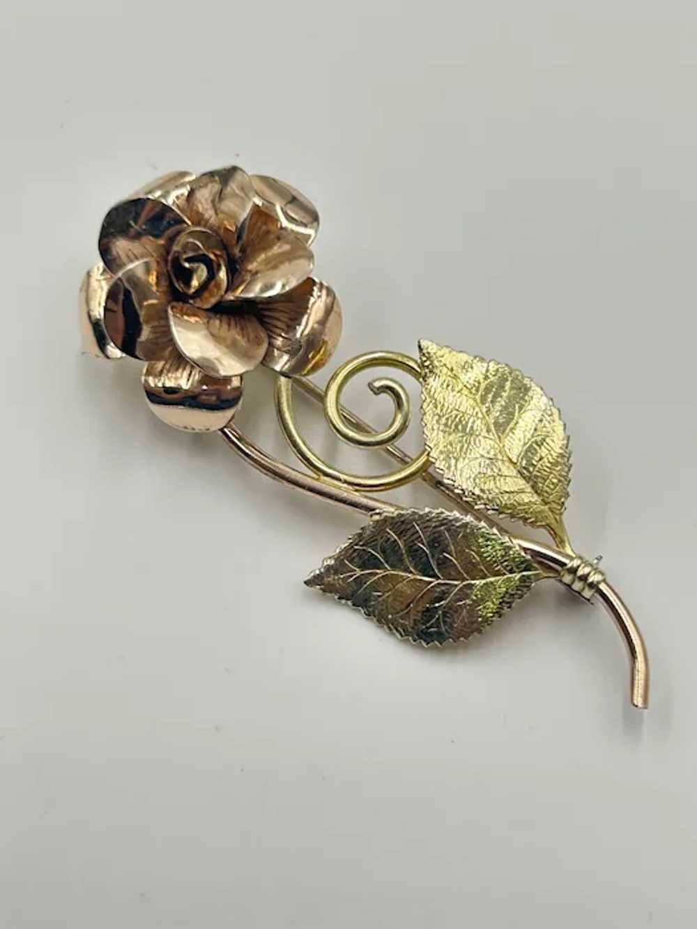 Vintage Signed DIANA Krementz Rose Flower Pin Bro… - image 3
