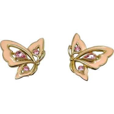 Trifari Pink Butterfly Vintage Clip On Earrings - image 1
