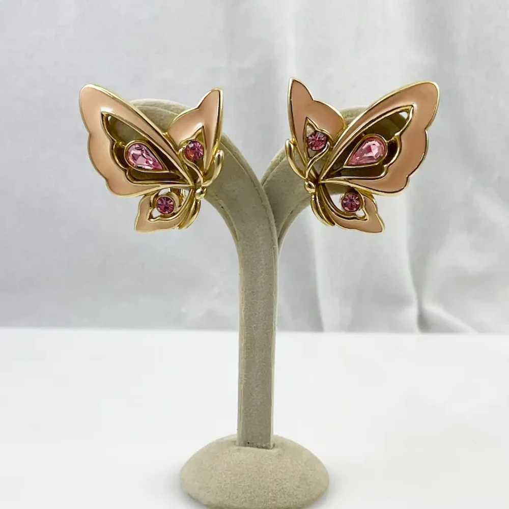 Trifari Pink Butterfly Vintage Clip On Earrings - image 2