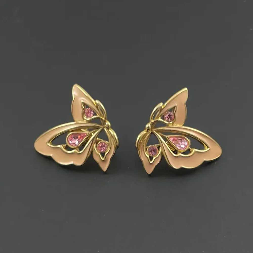 Trifari Pink Butterfly Vintage Clip On Earrings - image 3