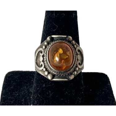 Sterling Balinese Style Amber Unisex Ring Size 10… - image 1
